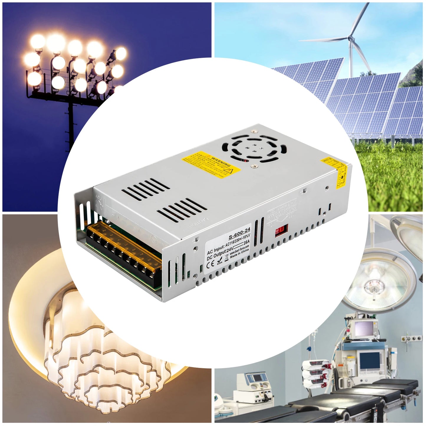 Power Supply 25A/20A 600W/1000W Voltage Converter AC 220V to DC 24V/48V Transformer Switching Power Supply, Adapter.