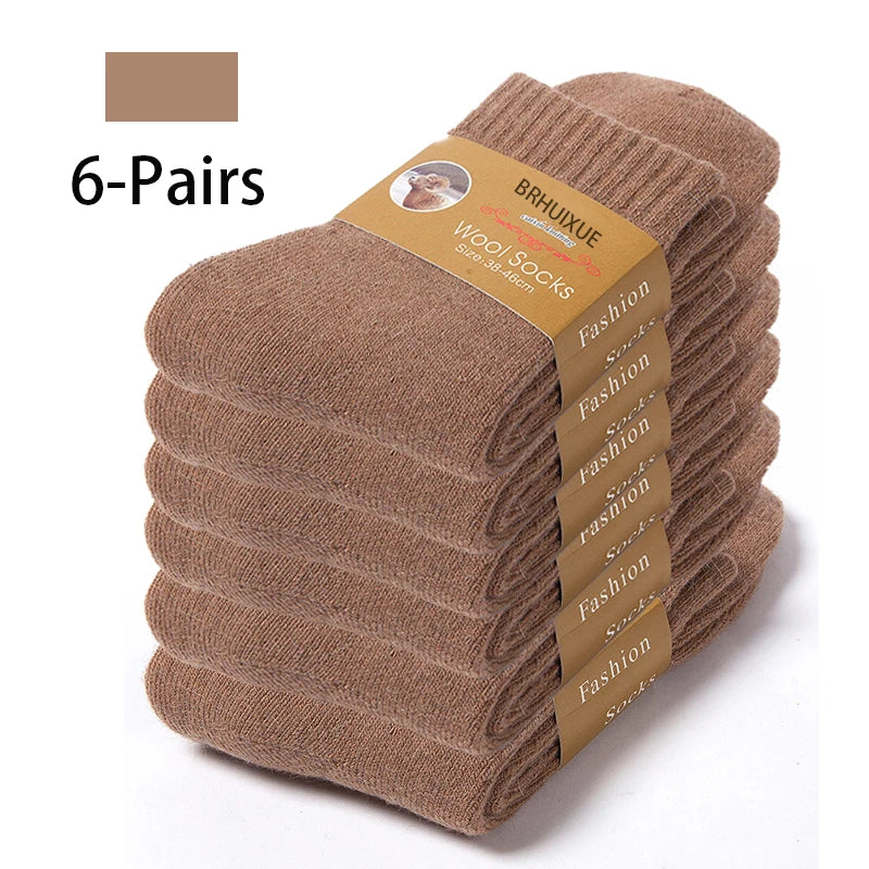 6 Pairs Winter Wool Socks Male Men's Socks Super Thicker Solid Socks Merino Plush Women's Socks Against Cold Snow Terry Socks