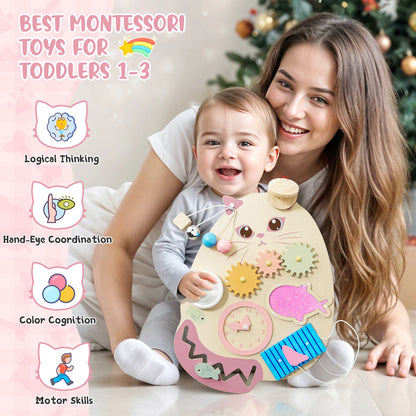 Montessori Board, Busy Board, Montessori Board, Sensory Board Wood Develop Fine Motor Skills For Children From 3 To 6 Years Old.