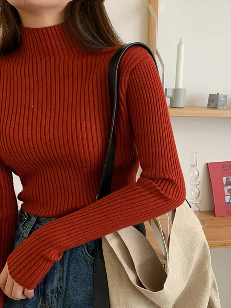 2025 Knit Jumpers Top Chic Autumn Winter Sweater Pullovers Women Long Sleeve Casual Turtleneck Warm Basic Sweater