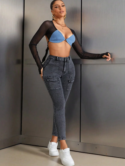 High Waist Women's Denim Slim Fit Jeans Butt Lifting Mid Waist Comfortable Stretchy Long Pants Fashionable Casual Trousers.