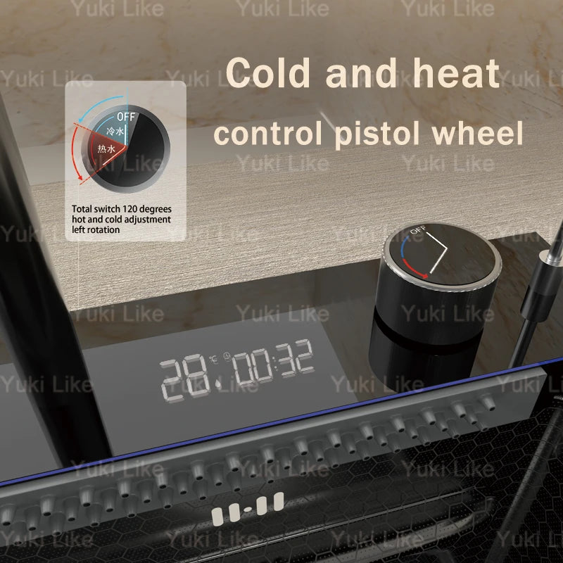 Extra Large Single Bowl Stainless Steel Waterfall Kitchen Sink Digital Display Multifunctional Household Vegetable Washing Sink