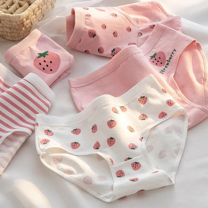 New 5Pcs/set Cotton Panties Strawberry Bear Cartoon Girls Briefs Sexy Women Underwear Lingeries Female Underpants.