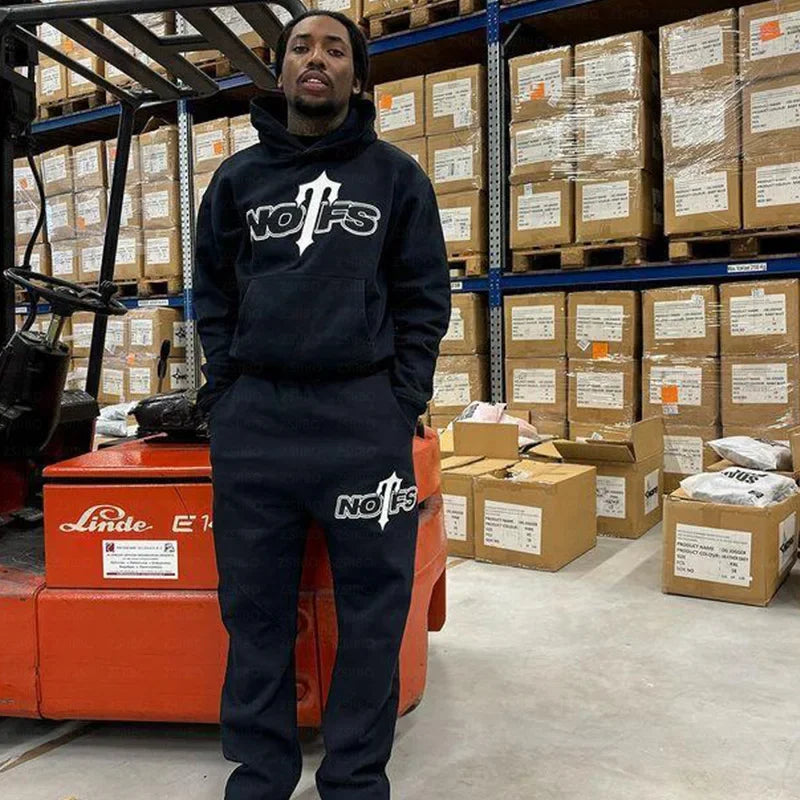 Streetwear Sportswear Set NOFS Printed Loose Hoodie Sweatshirt Men Women Casual Pants Autumn Winter Fashion Outfit.