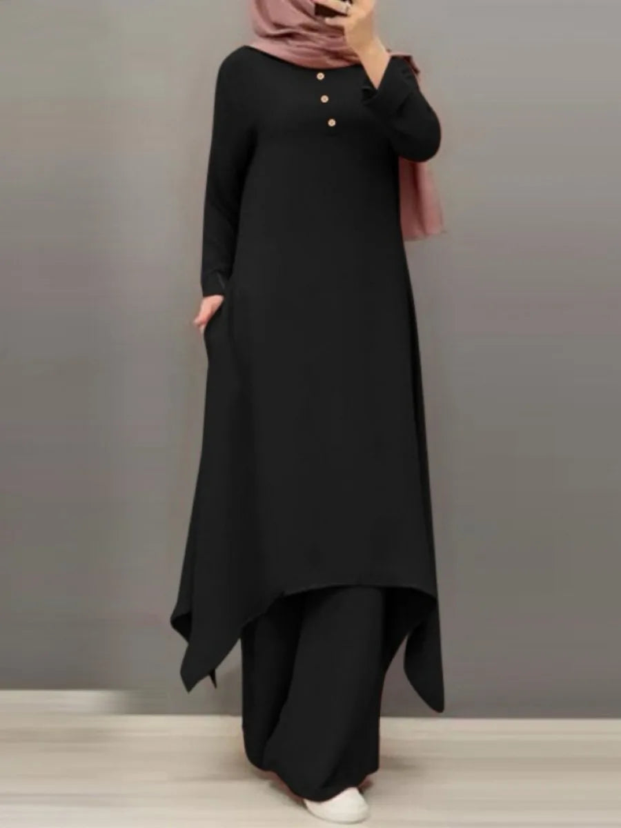 Eid muslimische Frauen Blusen Kleid weites Bein Hosen Set 2 Stück Musulman Ensemble Dubai lässig arabische Ramadan Kaftan 2024 Outfit Anzüge.
