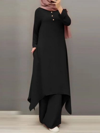 Eid muslimische Frauen Blusen Kleid weites Bein Hosen Set 2 Stück Musulman Ensemble Dubai lässig arabische Ramadan Kaftan 2024 Outfit Anzüge.