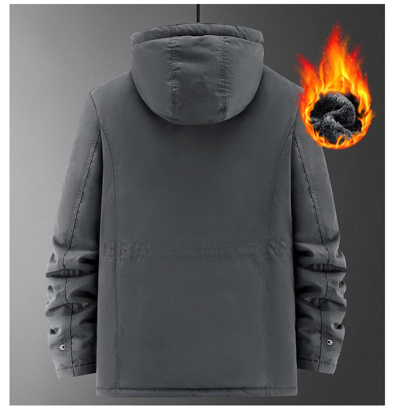 Thick Coat Winter Outdoor Running Sports Windproof Warm Fleece Hooded Cargo Jacket Men Removable Hood Thick Warm Fleece Jacket.