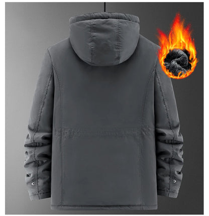 Thick Coat Winter Outdoor Running Sports Windproof Warm Fleece Hooded Cargo Jacket Men Removable Hood Thick Warm Fleece Jacket.