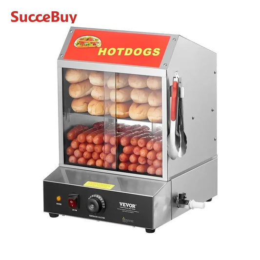 SucceBuy 27/37L 2Tiers Hot Dog Steamer with Temperature Control Stainless Steel Electric Bun Warmer for Hot Dogs&Buns for Cinema.