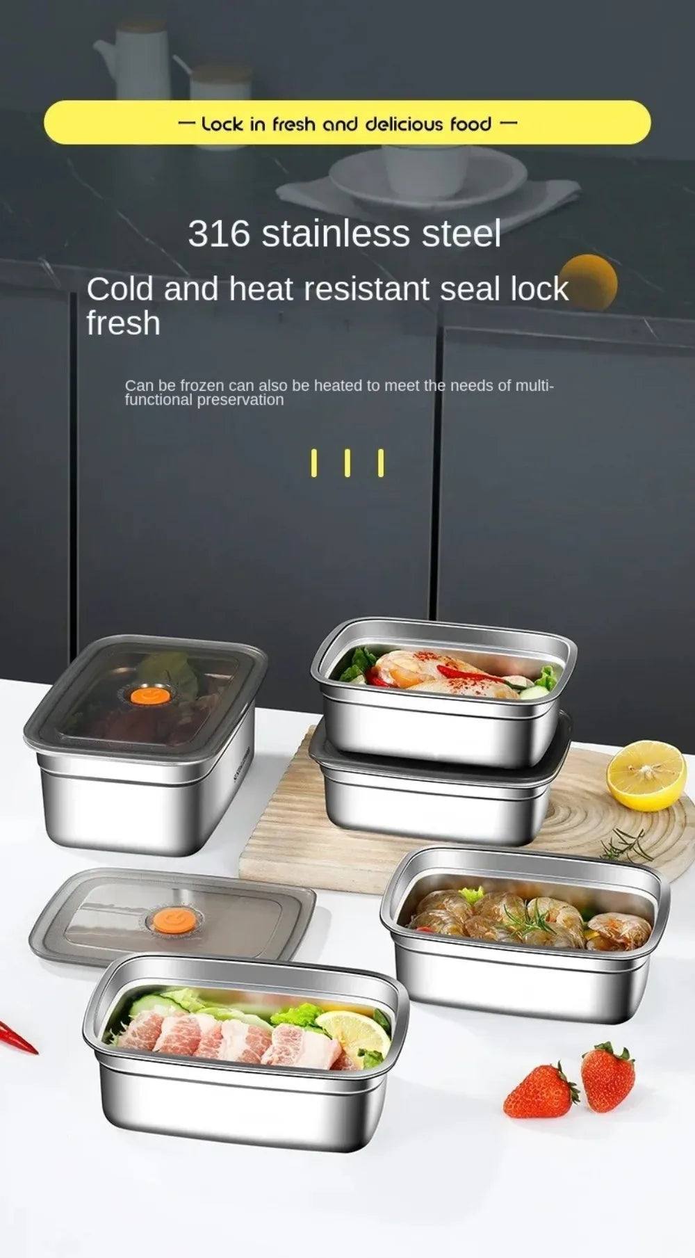 Stainless Steel Camping Lunch Box Sealed Leak-proof Bento Box Microwave Suitable Large Capacity Refrigerator Freezer Storage Box.