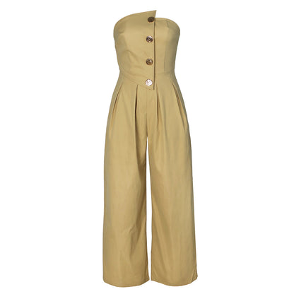 Tube Jumpsuit Women Strapless Sleeveless Rompers Wide Leg High Waist Jumpsuits Solid Color Summer Party Commute Outfits Clothes.