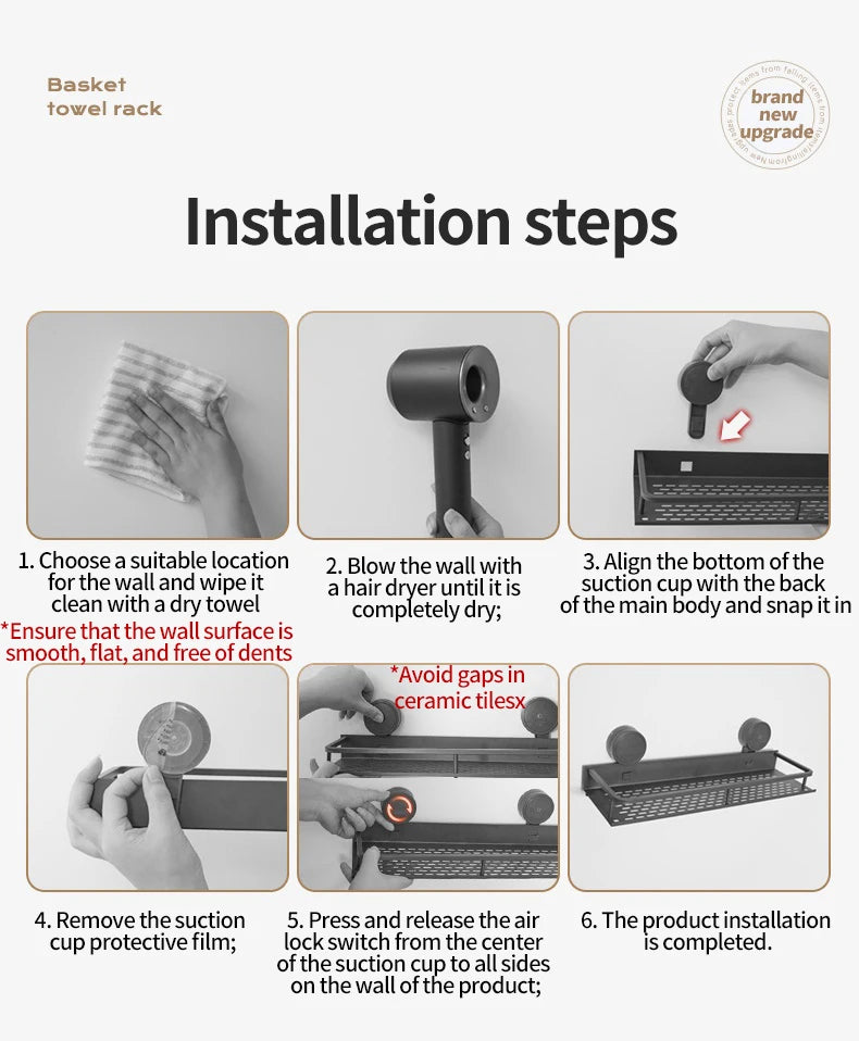 Kein Bohren Saugnapf Saug Badezimmerregal an der Wand Badezimmerregal Toilettenraum Aluminium Hängeregal Badezimmer Organizer Hängen