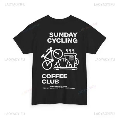 Sunday Cycling Coffee Club Graphic T Shirts Unisex Woman Man Summer Bicycle High Quality Cotton T-shirt Classic Breathable Tops.