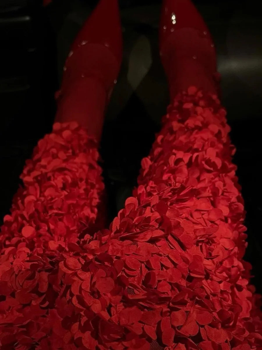 Bornladies Winter Red Fashion Long Petal Skirt Women's Design Inspired Evening Gown Elegant Lady Unique High Waisted Skirt