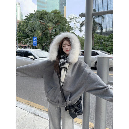 Korean Fashion Sweatshirts Harajuku Gothic Printed Coats Jackets Subculture Vintage Faux Fur Hooded Women Casual Y2k Clothing.
