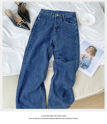 Vintage High-waisted Loose-fit Slimming Straight-leg Jeans For Women Trendy Long Trousers A Retro Flair.