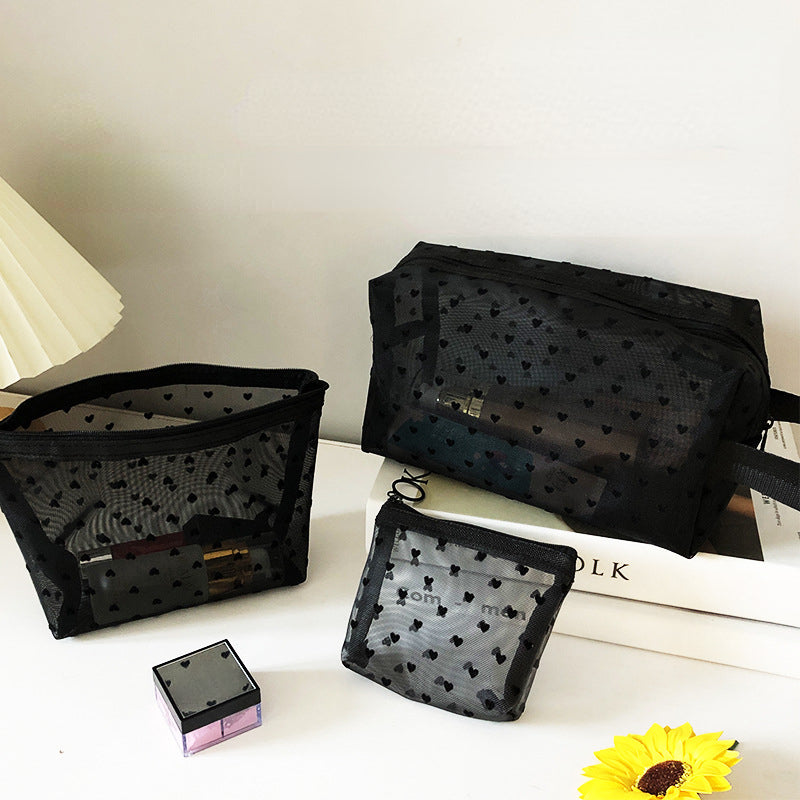 1pcs Transparent Mesh Zipper Cosmetic Bag Women Necessary Organizer Fashion Small Large Black Toiletry Bags Makeup Pouch Case.