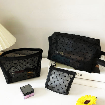 1pcs Transparent Mesh Zipper Cosmetic Bag Women Necessary Organizer Fashion Small Large Black Toiletry Bags Makeup Pouch Case.
