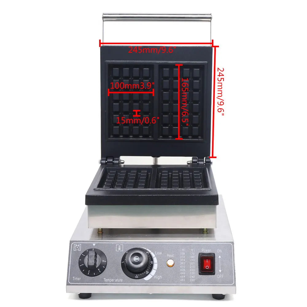 Waffle Maker Non-stick Electric Grill 1500 W Commercial Waffle Maker Made of Stainless Steel 2 Grid Shape.