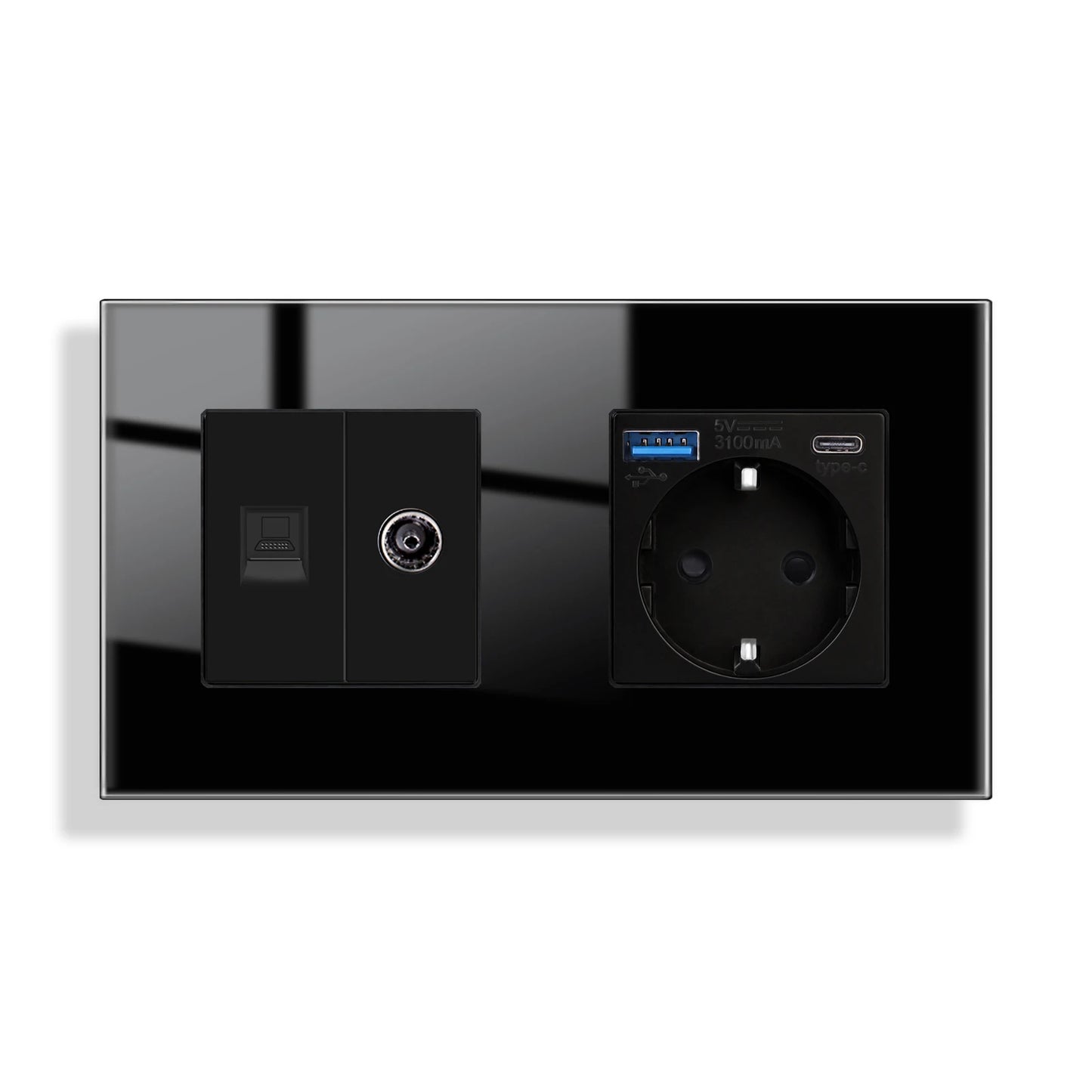 Bingoelec Wandsteckdose, Touch-Lichtschalter mit USB, 20 W, Typ C, Schnellladesteckdose, Glasscheibe, EU-Standard-Steckdosen