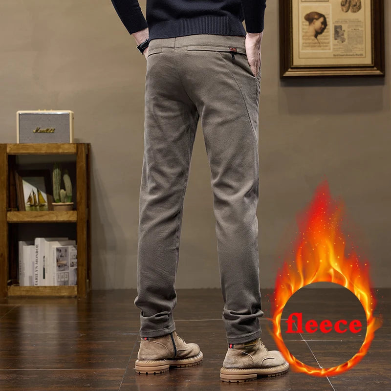 Warm Fleece Pants Winter Man Cowboy Man Thermal Fleece Lined Korean Fashion Slim Thicken Plush Wool Boot Cut Jeans Men.