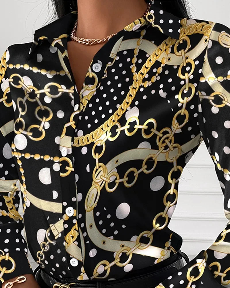 Summer New Women's Long-sleeved Shirt, Single-breasted Printed Shirts Fashion Casual Tops Camisa Female Chemise S-XXL.