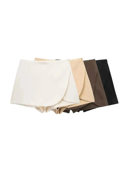 Women Fashion Pareo Style Shorts Skirts Vintage High Waist Side Zipper Female Skort Mujer.