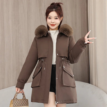 Winter dame Winter Stepp Mantel Abnehmbare Futter Pelz Kragen Gürtel Parka Jacke Für Frauen Verdickt Thermische frauen Mantel