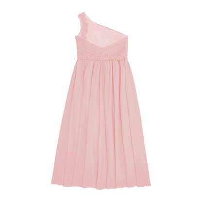 Mädchen Hochzeit Brautjungfer Kleid One Shoulder Elegante Guipure-Spitze Geraffte Chiffon Maxi Party Kleider Geburtstag Abend Abendkleid