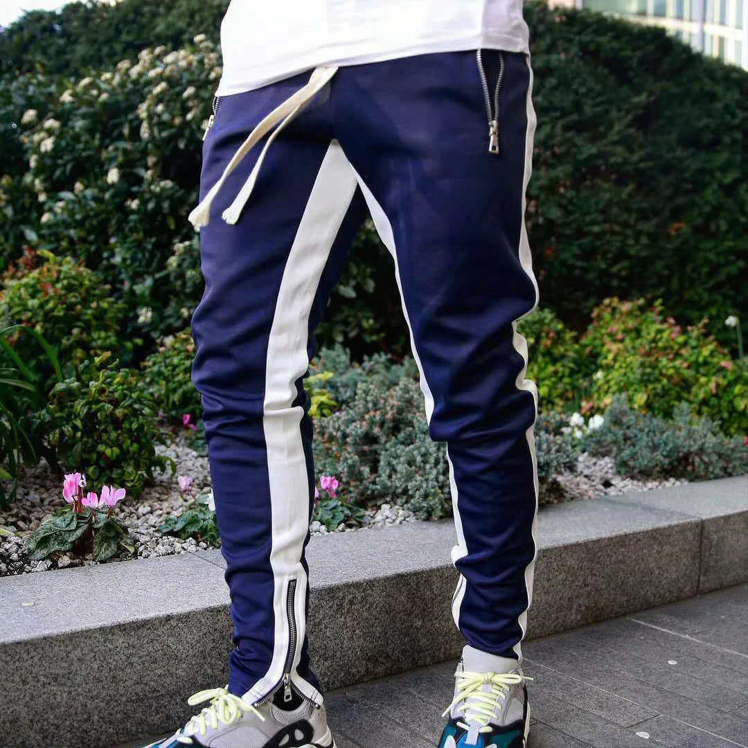 2024 New Sports Casual Pants Low Feet Zip Pocket Cotton Summer Pants Casual Men's Sports Pants Running Pants Splice Stripe Gym.