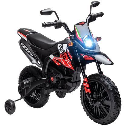Aiyaplay Electric Motorcycle for Children 12V with Aprilia License, Children's Electric Motorcycle with Detachable Auxiliary Wheels, 6 Km/H, Rear Suspension, Headlight, Music and Usb, for Children 37-96 Months, Red.