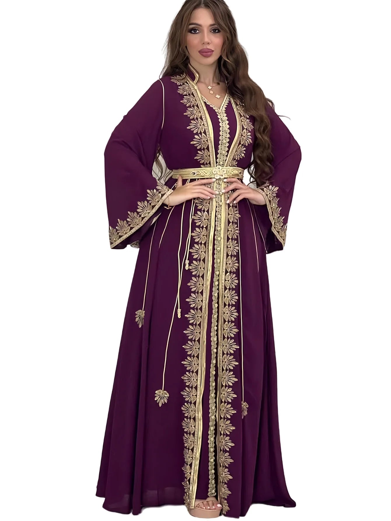 Eid muslimische Frauen Party Stickerei Kleider 2 Stück Set Jalabiya Ramadan Islam Vestidos arabische Robe Marokko Dubai Abayas Kaftan.