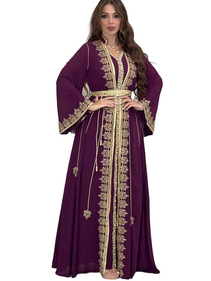 Eid muslimische Frauen Party Stickerei Kleider 2 Stück Set Jalabiya Ramadan Islam Vestidos arabische Robe Marokko Dubai Abayas Kaftan.