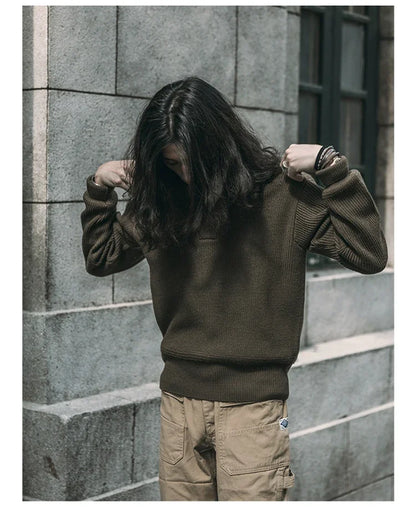 Bronson WWII USAAF Type A-1 Mechanic Sweater Men Heavyweight V-Neck Knit Jumper.