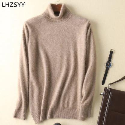 Men's 100% pure Mink Knitted Sweater Turtleneck Large Size Casual Pullover Autumn Winter New Base Shirt Men Warm High Lapels Top.