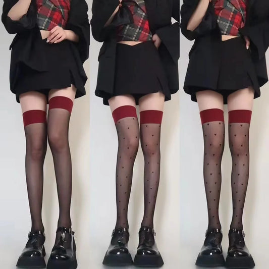 Women's Stockings Dot Printed Transparent Thigh High Stockings Lolita Cute Nylon Stockings for Girls Cosplay Fashion Long Socks.