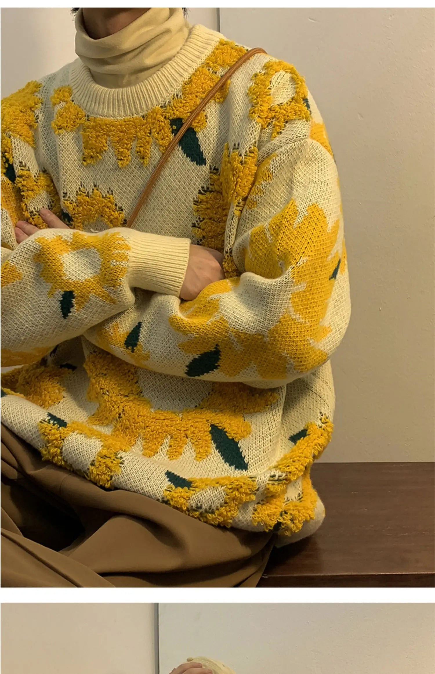 2024 Sweater Winter Sunflower Warm Sweaters  Fashion Male O-Neck Pullovers Sweater Men Loose Casual Sweater Thick Knitted Unisex.