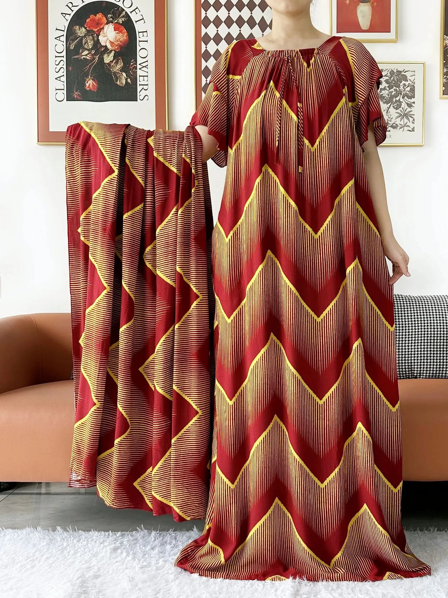 2024 New Muslim Dubai Abaay Women Cotton Dress With Big Scarf For Women Maxi Summer Short Sleeve Loose African Abaya Clothing.