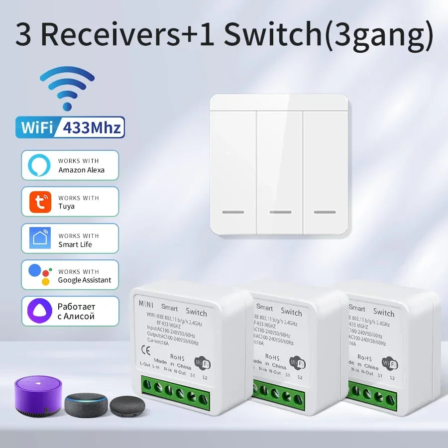 Tuya Smart WiFi Schalter Für LED Beleuchtung 1/2/3 Gang RF433MHz Drahtlose Panel Schalter Smart Leben APP Alexa google Home Voice Control