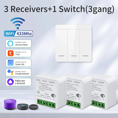 Tuya Smart WiFi Schalter Für LED Beleuchtung 1/2/3 Gang RF433MHz Drahtlose Panel Schalter Smart Leben APP Alexa google Home Voice Control