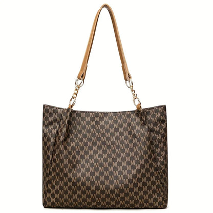 Vintage Geometric Tote Bag Synthetic Leather Letter "M" Design for Women Handbag Shoulder Bag Large Capacity Shopping Travel Bag