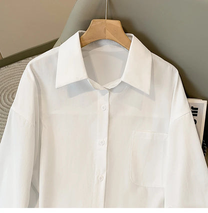 Plus Size Women's Blouses 2025 Spring Autumn Simple Lady Shirts Long Sleeve Big Pockets Shirt Loose Casual Tops