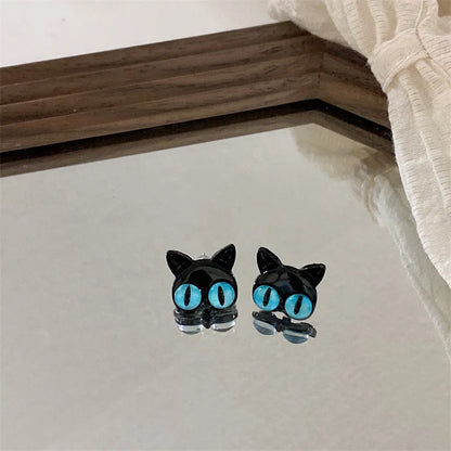 2023 New Fashion Cute Animal Stud Earrings Women Cartoon Small Black Cat Bear Shark Dinosaur Earring Ear Stud Girl Funny Jewelry