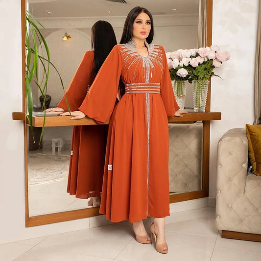 Neue Frauen Kimono Ärmel Diamanten Maxikleid Eid Mubarak Djellaba Kaftan Muslim Abaya Ramadan Islamische Kleidung Party Kleid Kaftan