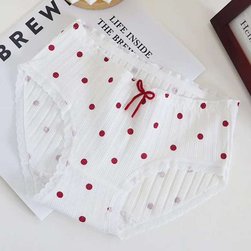 3pcs Cotton Women's Panties Sweet Cute Printed Student Mid-Waist Underwear Fashionable Breathable Girls Daily Briefs.