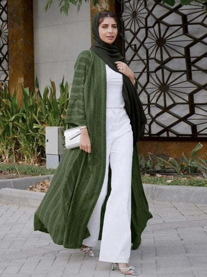 2024 New Fashion Muslim Kimono Abaya Solid Striped Retro Ethnic Cardigan Robe Dubai Middle Eastern Saudi Arabia Eid Clothes.