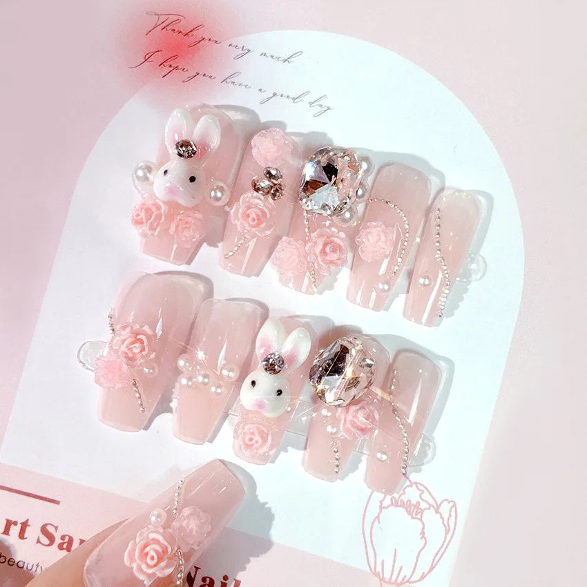 24Pcs 3D kuromi press on nails Y2K Cartoon Handmade Fake Nails Black Gel nail Wearable Nails Cinnamoroll Melody Anime False Nail