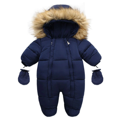 AYNIGIELL 2024 Winter Neugeborenen Verdickung Overall Integrierte Wolle Mit Kapuze Unten Strampler Baby Jungen und Mädchen Warme Schneefeste Overalls