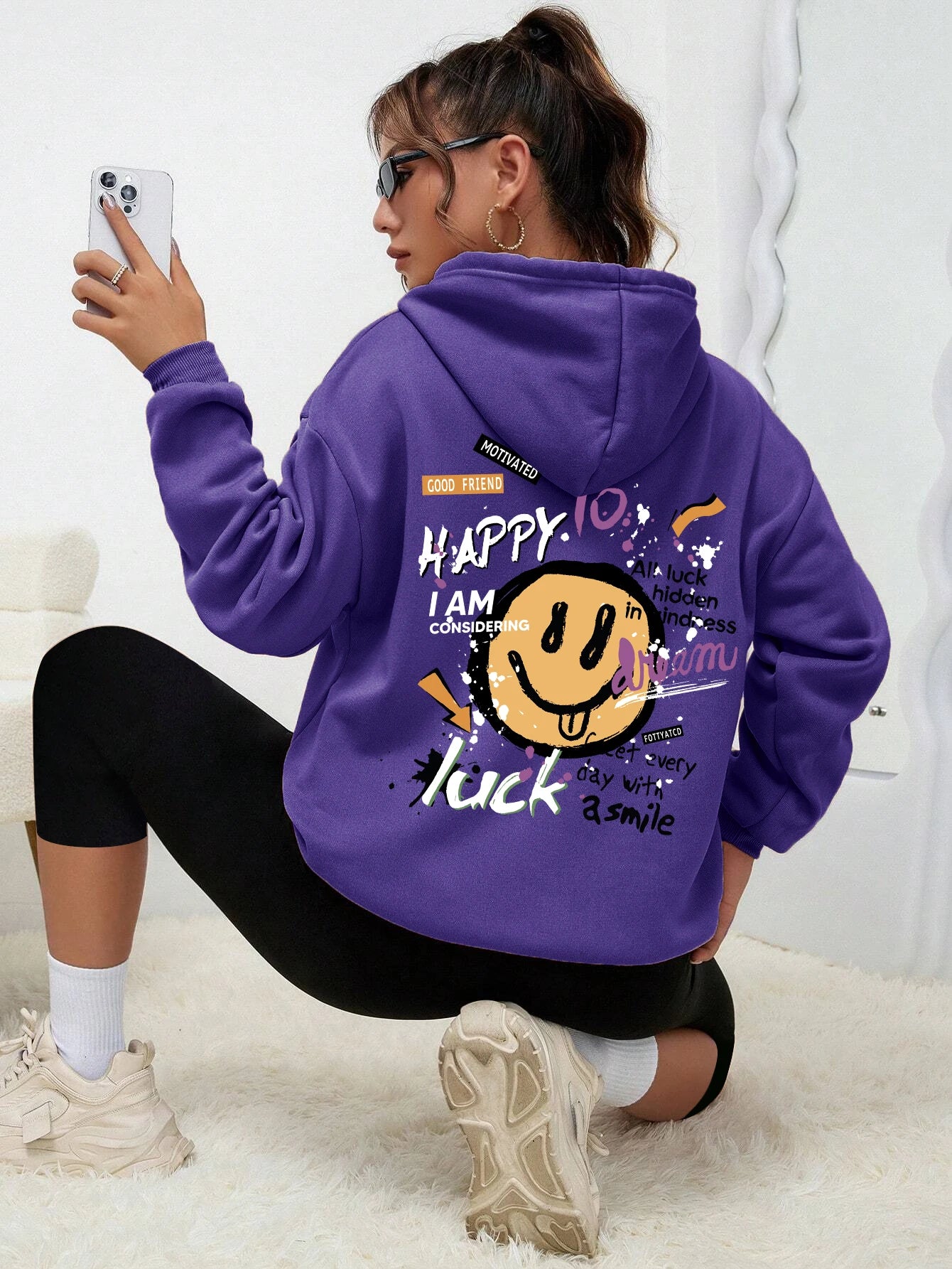 Interesting Graffiti Printing Women Hoodie Fashion Street Hoody Casual Versatile Sweatshirt Autumn Fleece S-Xxl Female Clothing.