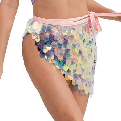 Womens Sequins Dance Skirt Lace-Up Mermaid Hip Scarf Wrap Long Belly Dance Hip Skirt Festival Dance Stage Performance Costumes